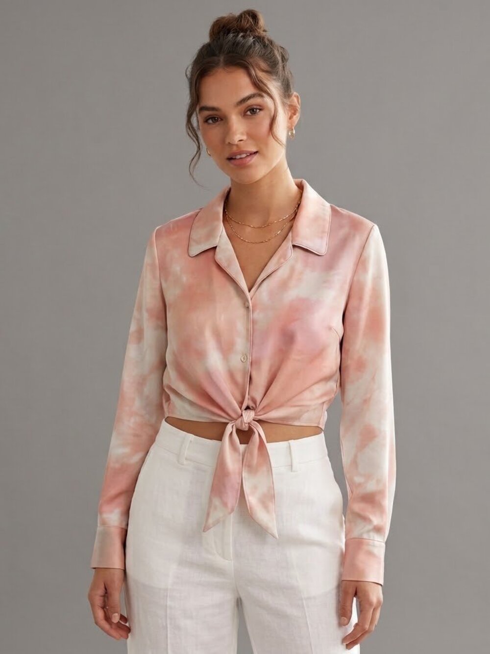 Wilfred Aritzia Peaufiner Blouse Pink Ombre Tie Front Satin Small